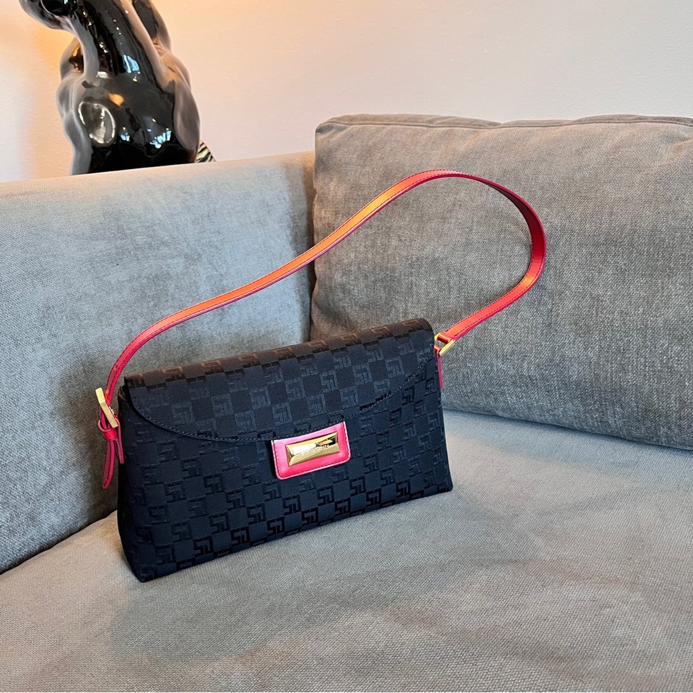 St John Black Shoulder Bag with Red Leather Trim
